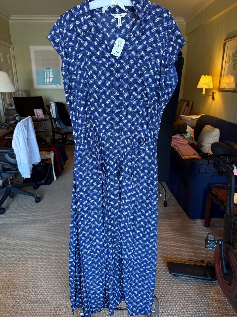 NWT Rebecca Taylor Blue & White Graphic Print V-Neck Midi Dress Size 12